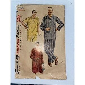 Vintage 1950s Simplicity Sewing Pattern 4108 Men’s Pajamas & NightshIrt Medium
